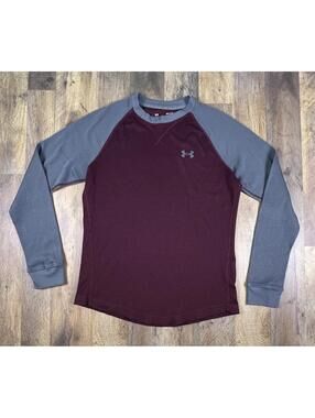 Under Armour UA Waffle Crew Shirt Small Loose Burgundy Long Sleeve Thermal Knit